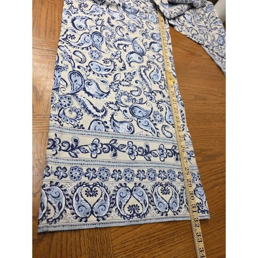 Zara Wide Leg Linen Pants Paisley Blue And White Size XL